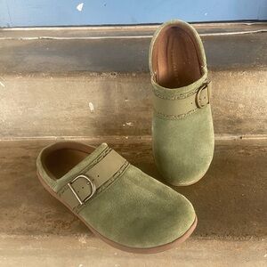 Revitalign Olive Green Suede Slip-On Clogs with Buckle- Nuevo Southwest